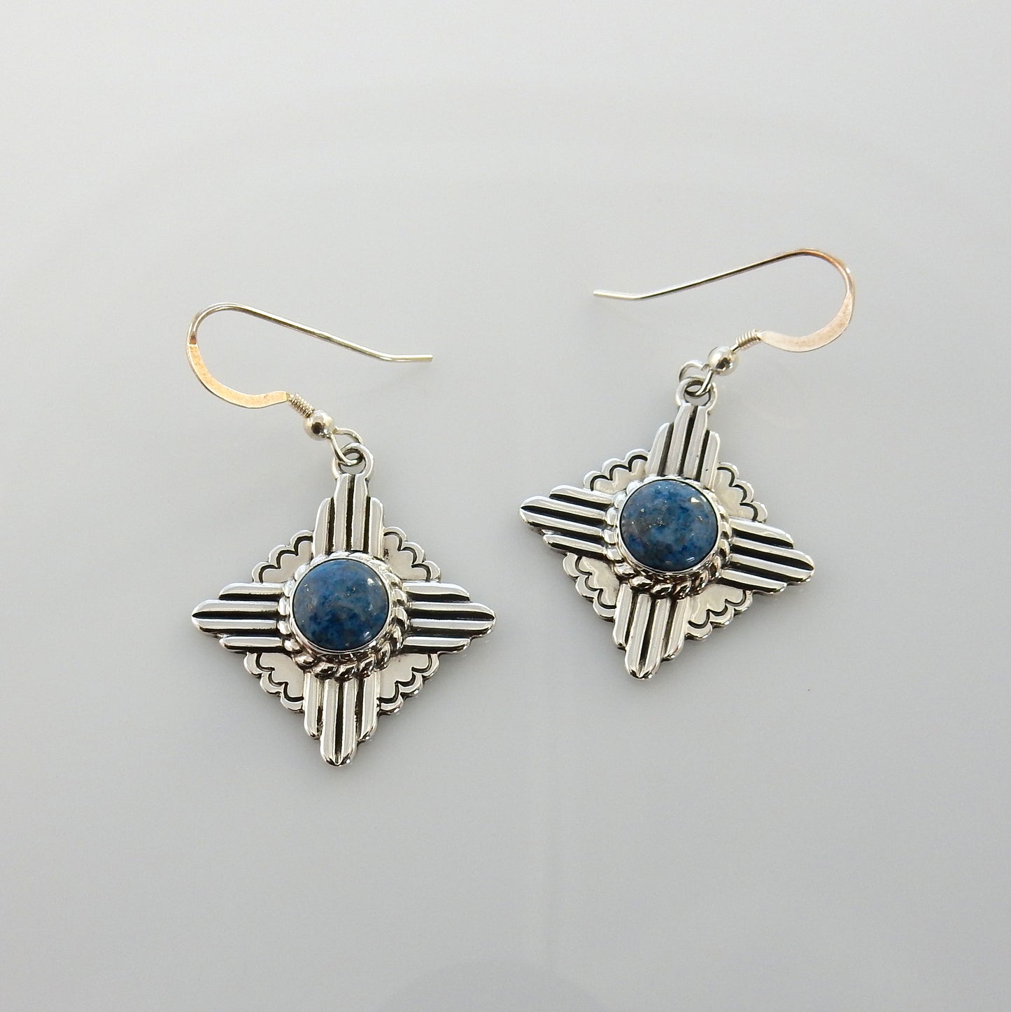Sterling Silver Denim Lapis Zia Dangle Earrings - DeSantis