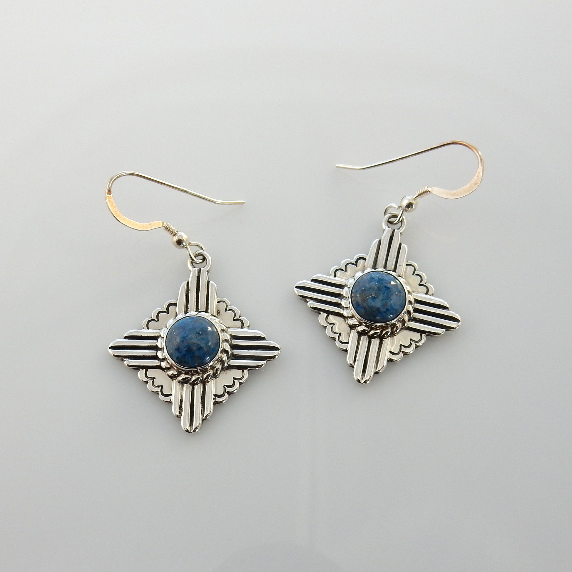Sterling Silver Denim Lapis Zia Dangle Earrings - DeSantis