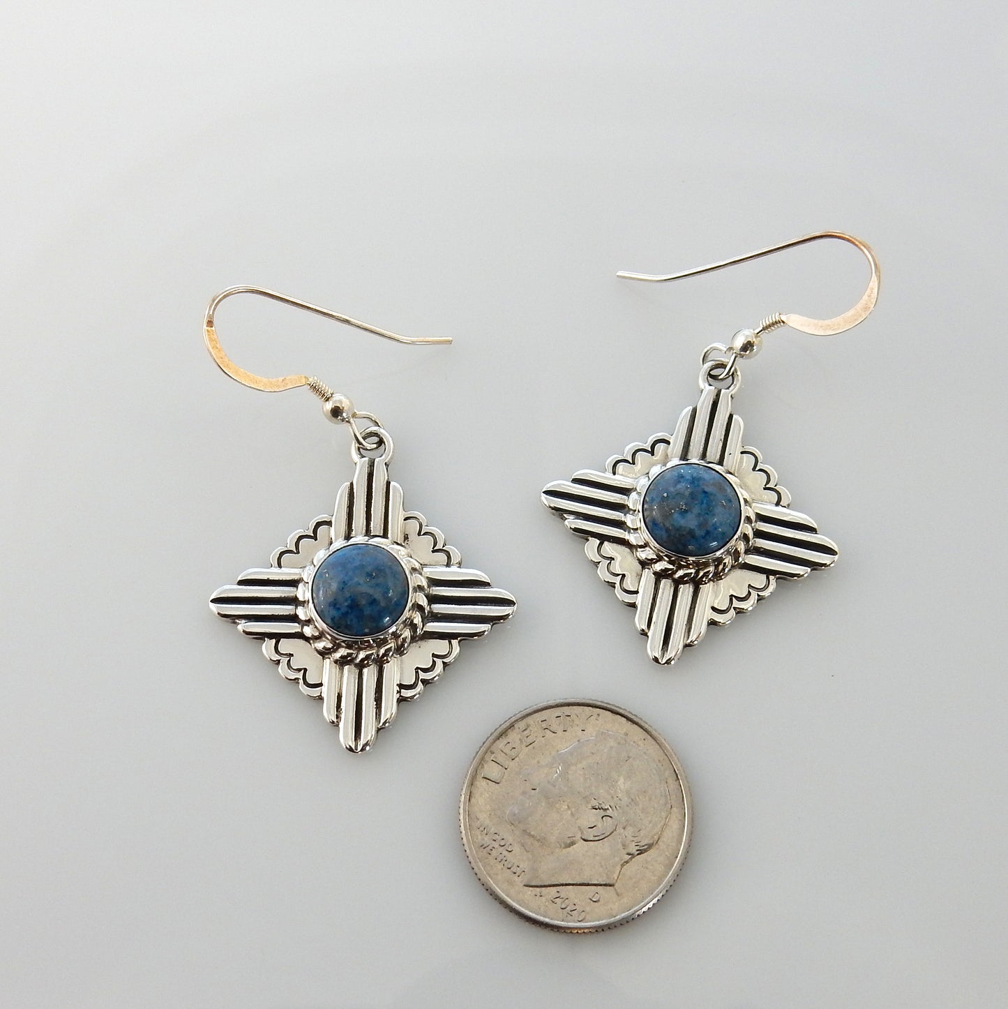 Sterling Silver Denim Lapis Zia Dangle Earrings - DeSantis
