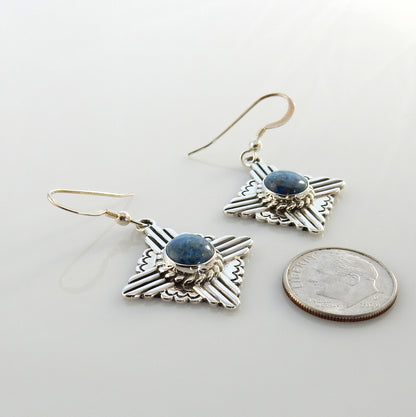 Sterling Silver Denim Lapis Zia Dangle Earrings - DeSantis