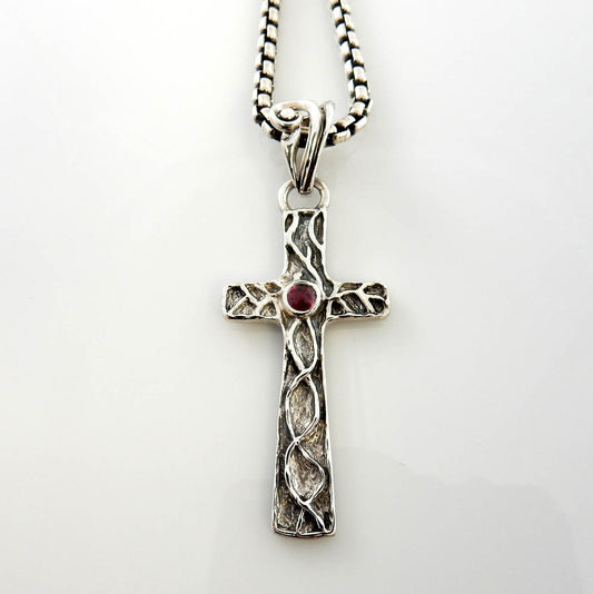 Sterling Silver Garnet Cross Pendant - DeSantis