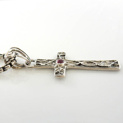 Sterling Silver Garnet Cross Pendant - DeSantis