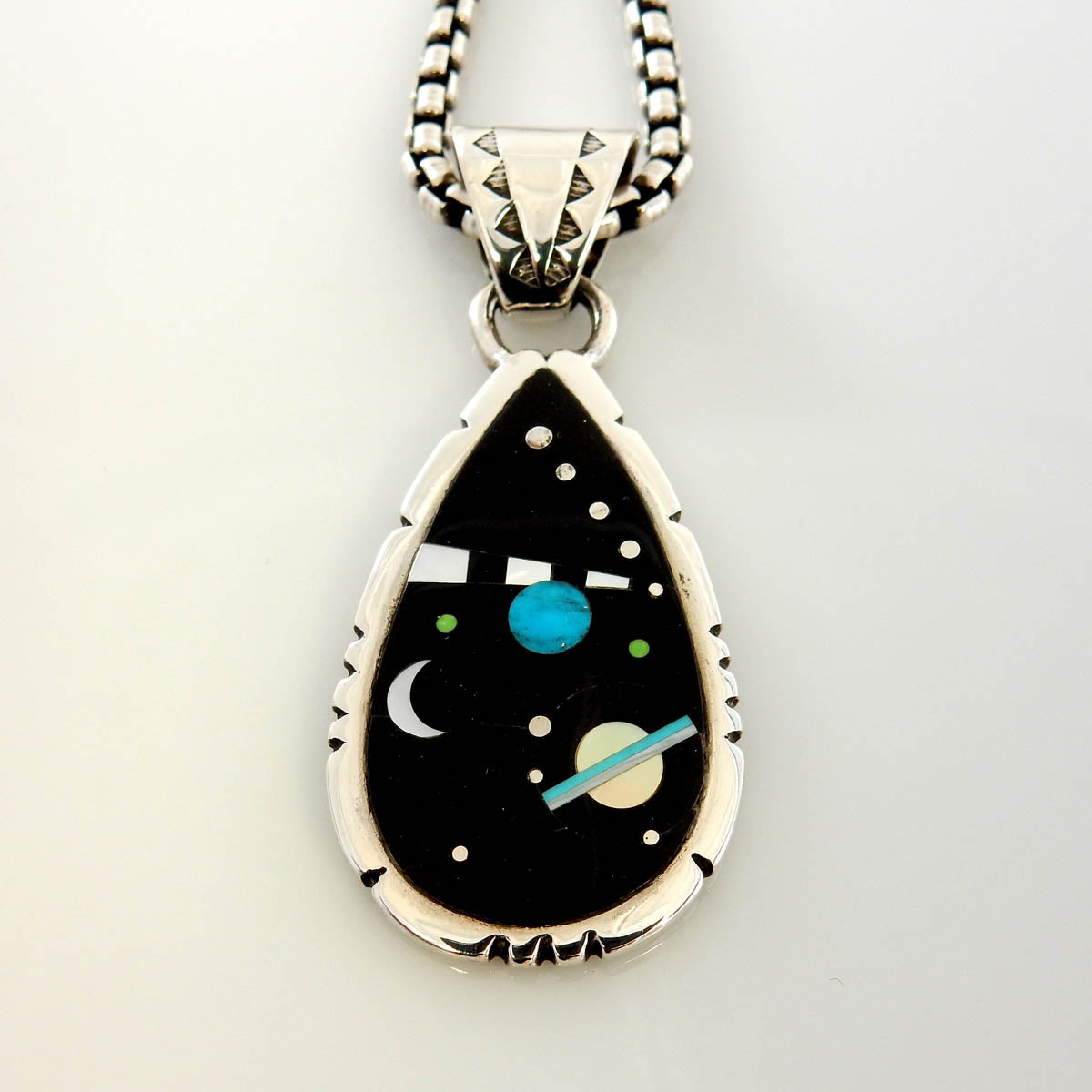 Sterling Silver Gemstone Acoma Jet Inlay Cosmic Pendant - DeSantis