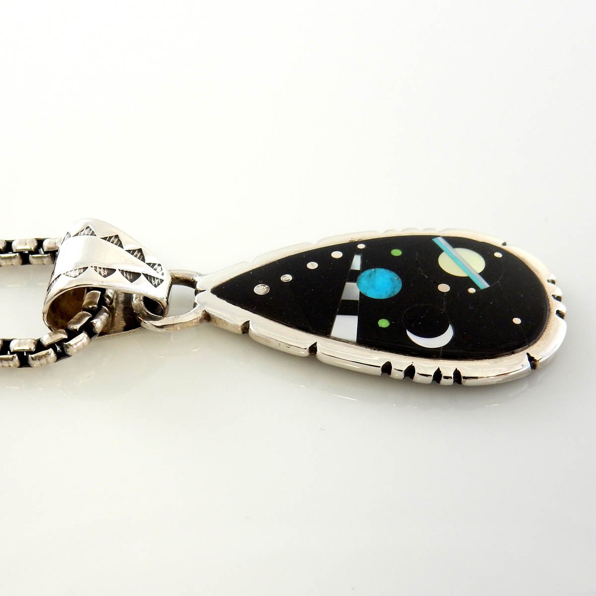Sterling Silver Gemstone Acoma Jet Inlay Cosmic Pendant - DeSantis