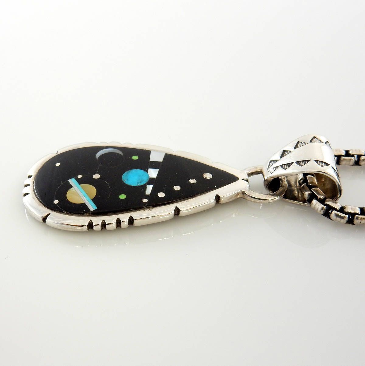Sterling Silver Gemstone Acoma Jet Inlay Cosmic Pendant - DeSantis
