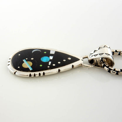 Sterling Silver Gemstone Acoma Jet Inlay Cosmic Pendant - DeSantis