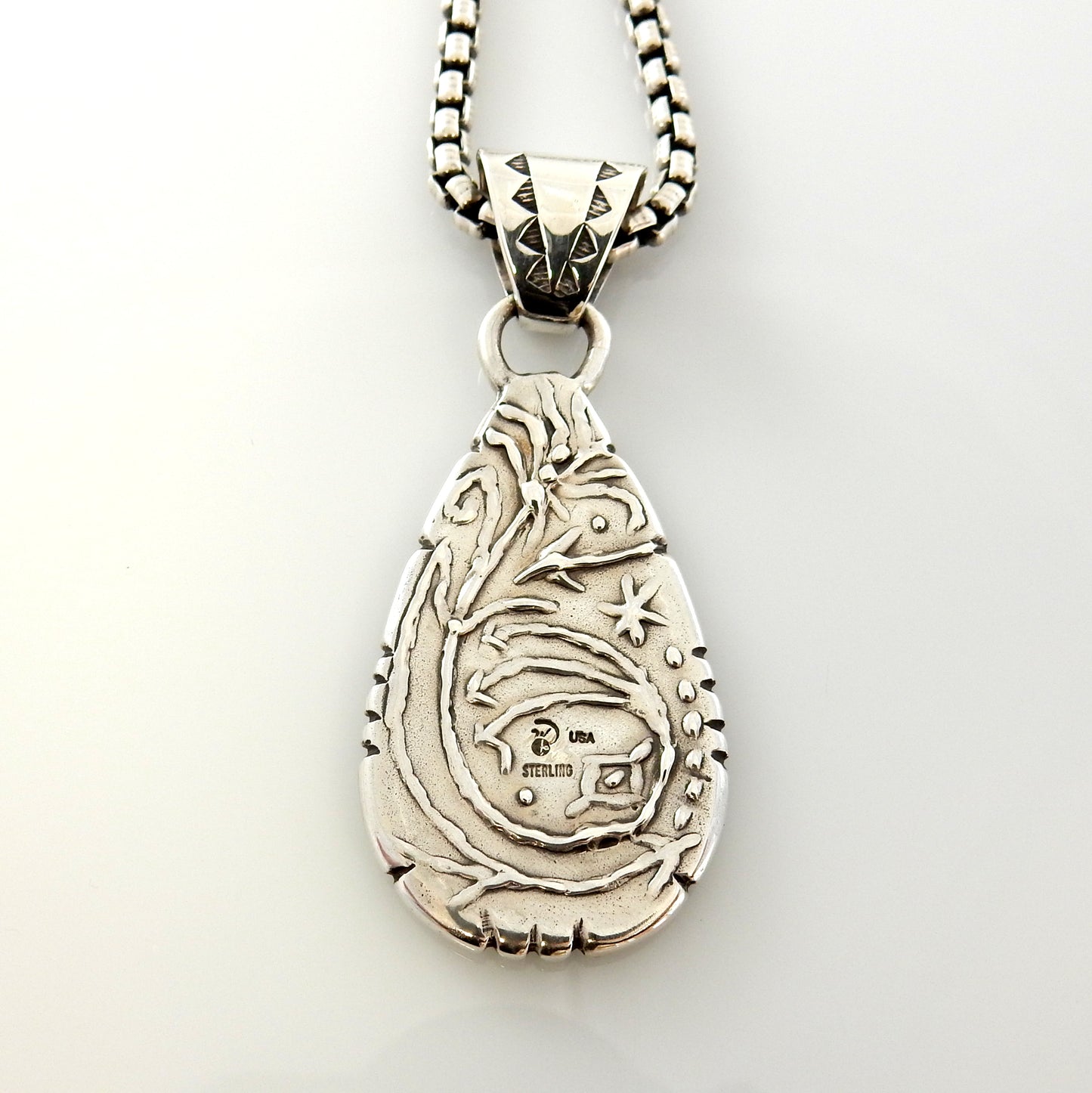 Sterling Silver Gemstone Acoma Jet Inlay Cosmic Pendant - DeSantis