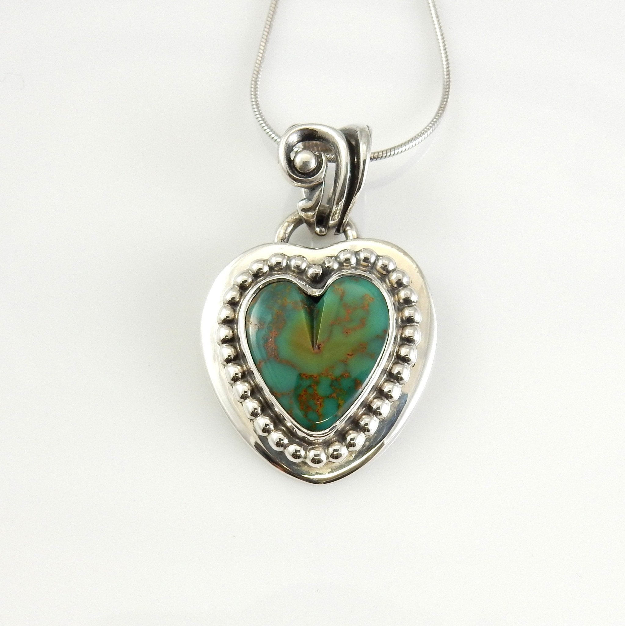 Sterling Silver Green Turquoise Heart Pendant - DeSantis