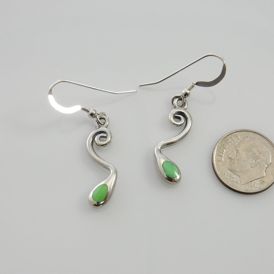 Sterling Silver Green Turquoise Inlay Dangle Earrings - DeSantis