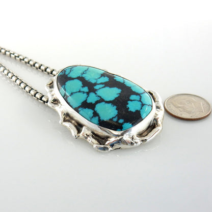 Sterling Silver Handmade Spiderweb Turquoise Pendant - DeSantis