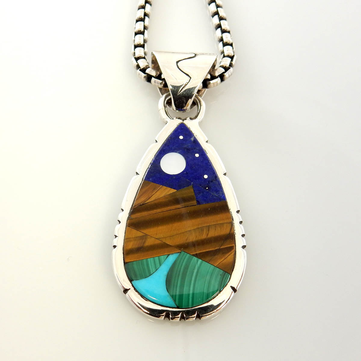 Sterling Silver Lapis Full Moon Inlay Pendant - DeSantis