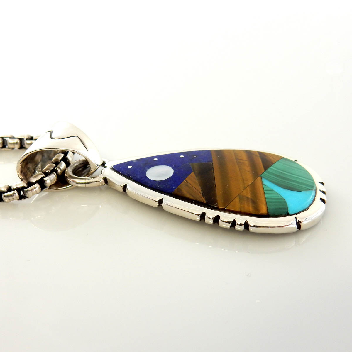 Sterling Silver Lapis Full Moon Inlay Pendant - DeSantis