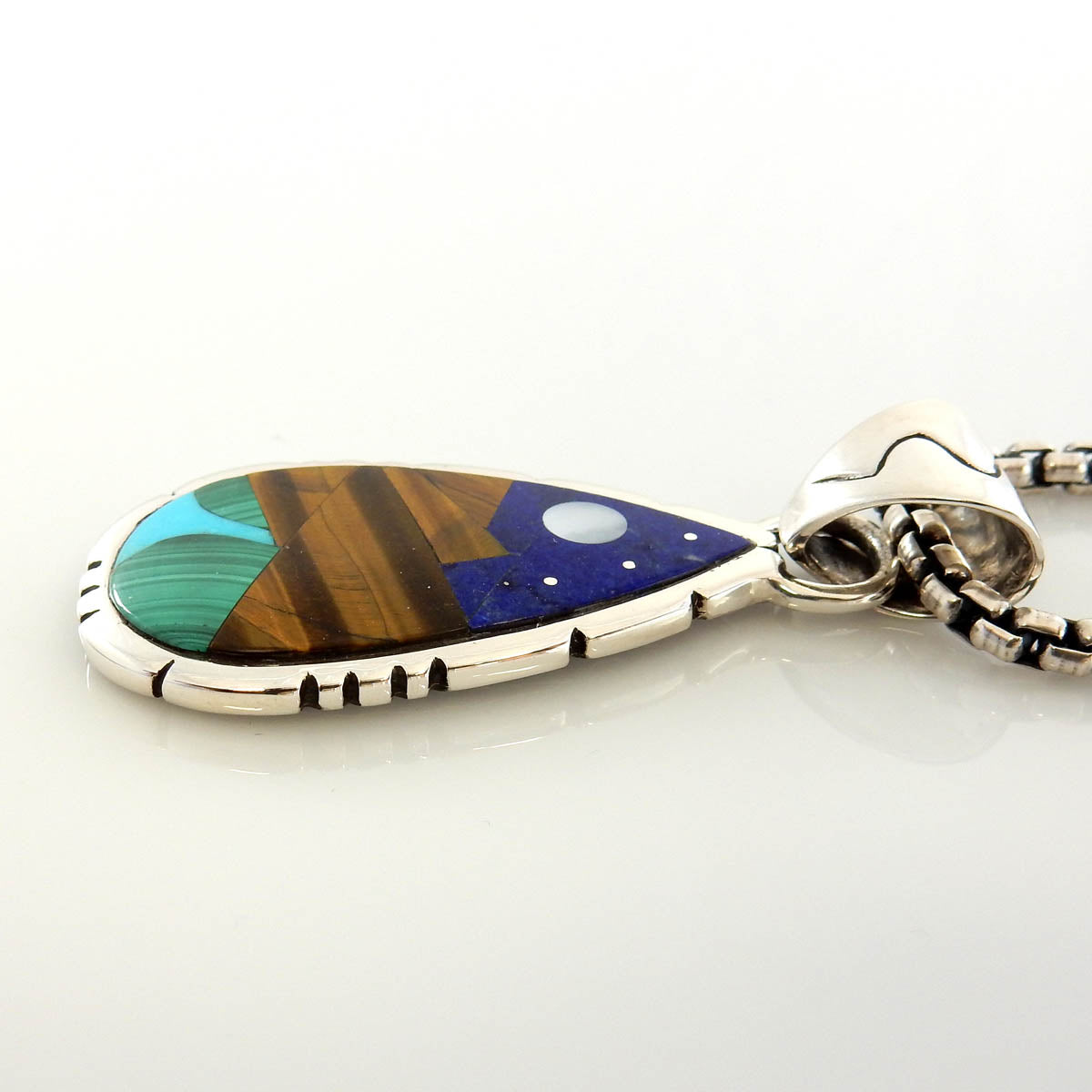 Sterling Silver Lapis Full Moon Inlay Pendant - DeSantis