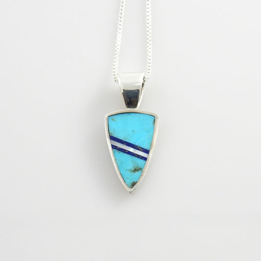 Sterling Silver Lapis Mother of Pearl Turquoise Inlay Drop Pendant - DeSantis