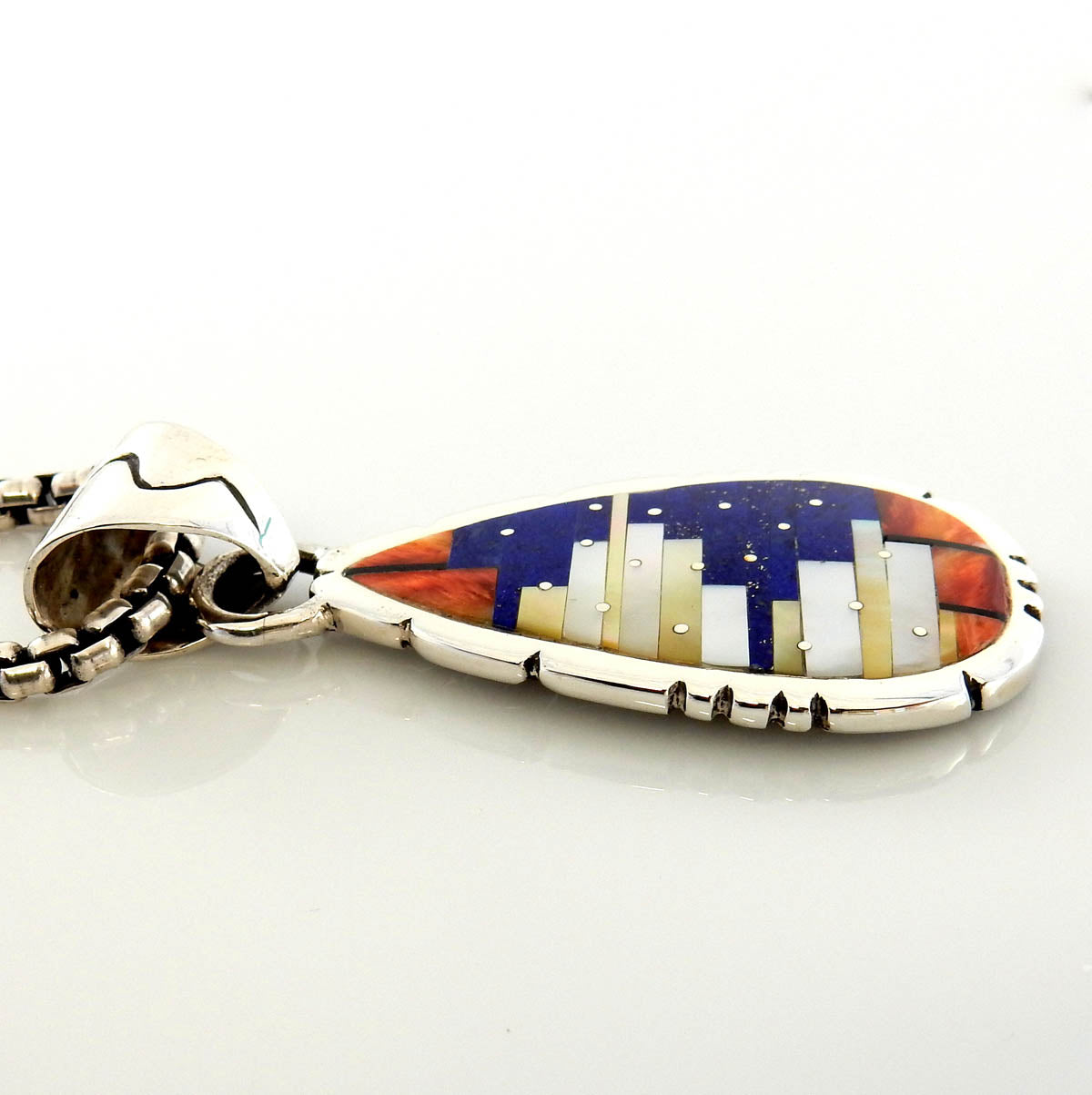 Sterling Silver Lapis Spiny Oyster Inlay Pendant - DeSantis