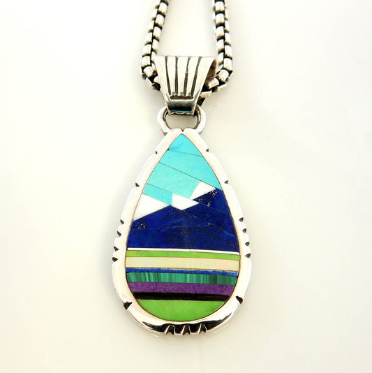 Sterling Silver Lapis Turquoise Mountain Pendant - DeSantis