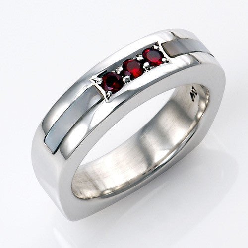 Sterling Silver Mother of Pearl Inlay Garnet Ring Size 9 - DeSantis