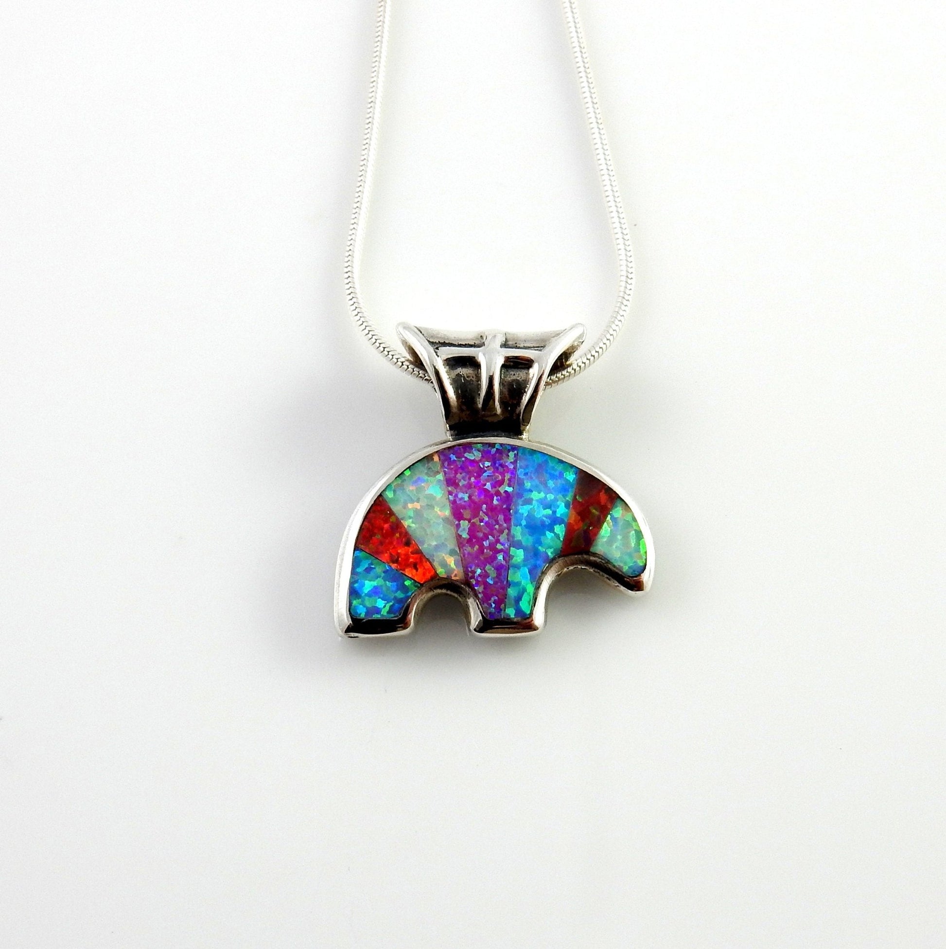 Sterling Silver Multi - colored Opal Inlay Bear Pendant - DeSantis