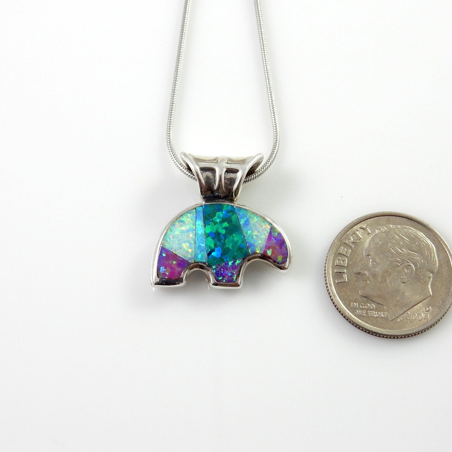 Sterling Silver Multi - colored Opal Inlay Bear Pendant - DeSantis