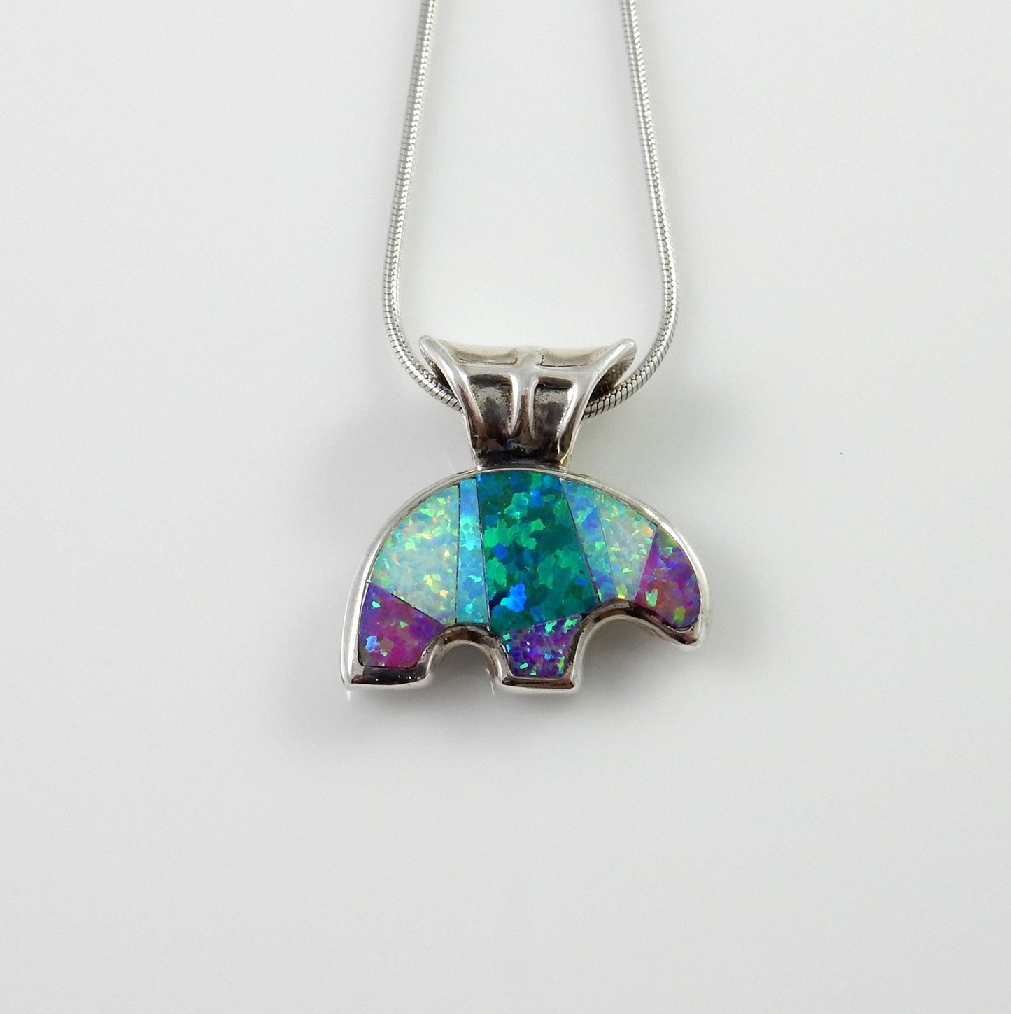 Sterling Silver Multi - colored Opal Inlay Bear Pendant - DeSantis