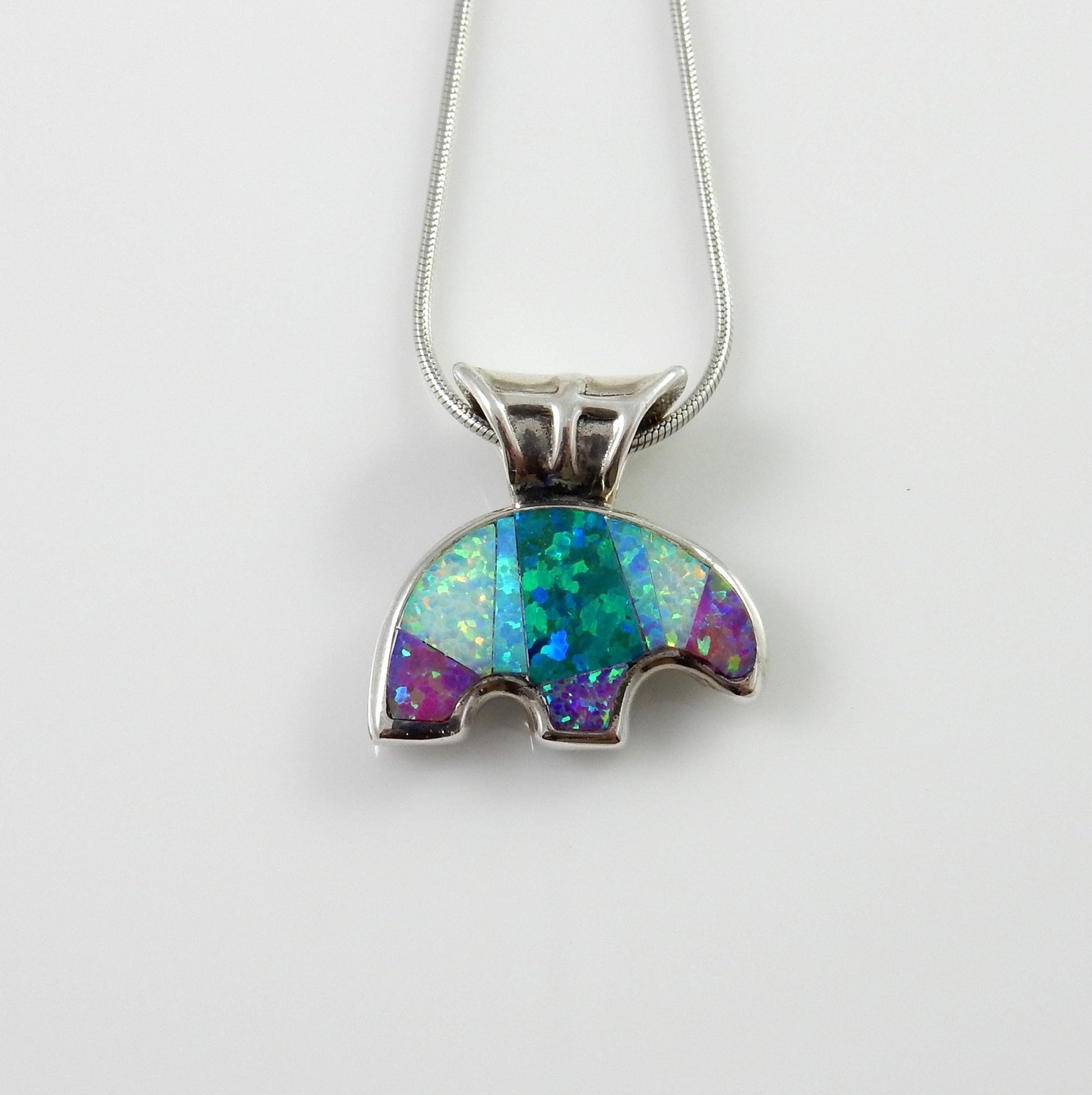 Sterling Silver Multi - colored Opal Inlay Bear Pendant - DeSantis