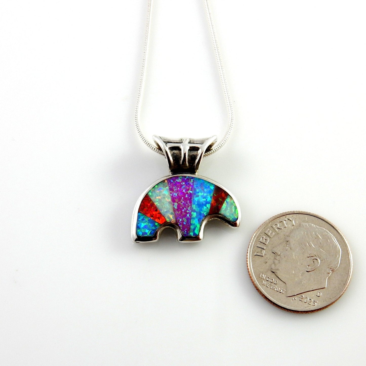 Sterling Silver Multi - colored Opal Inlay Bear Pendant - DeSantis