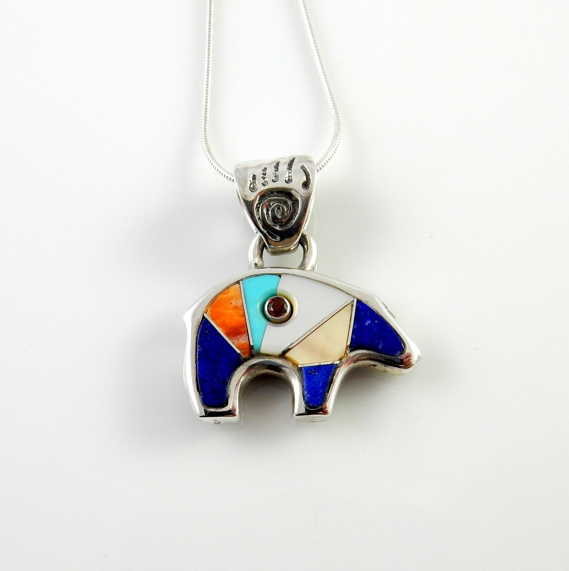 Sterling Silver Multi - stone Inlay Bear Pendant - DeSantis