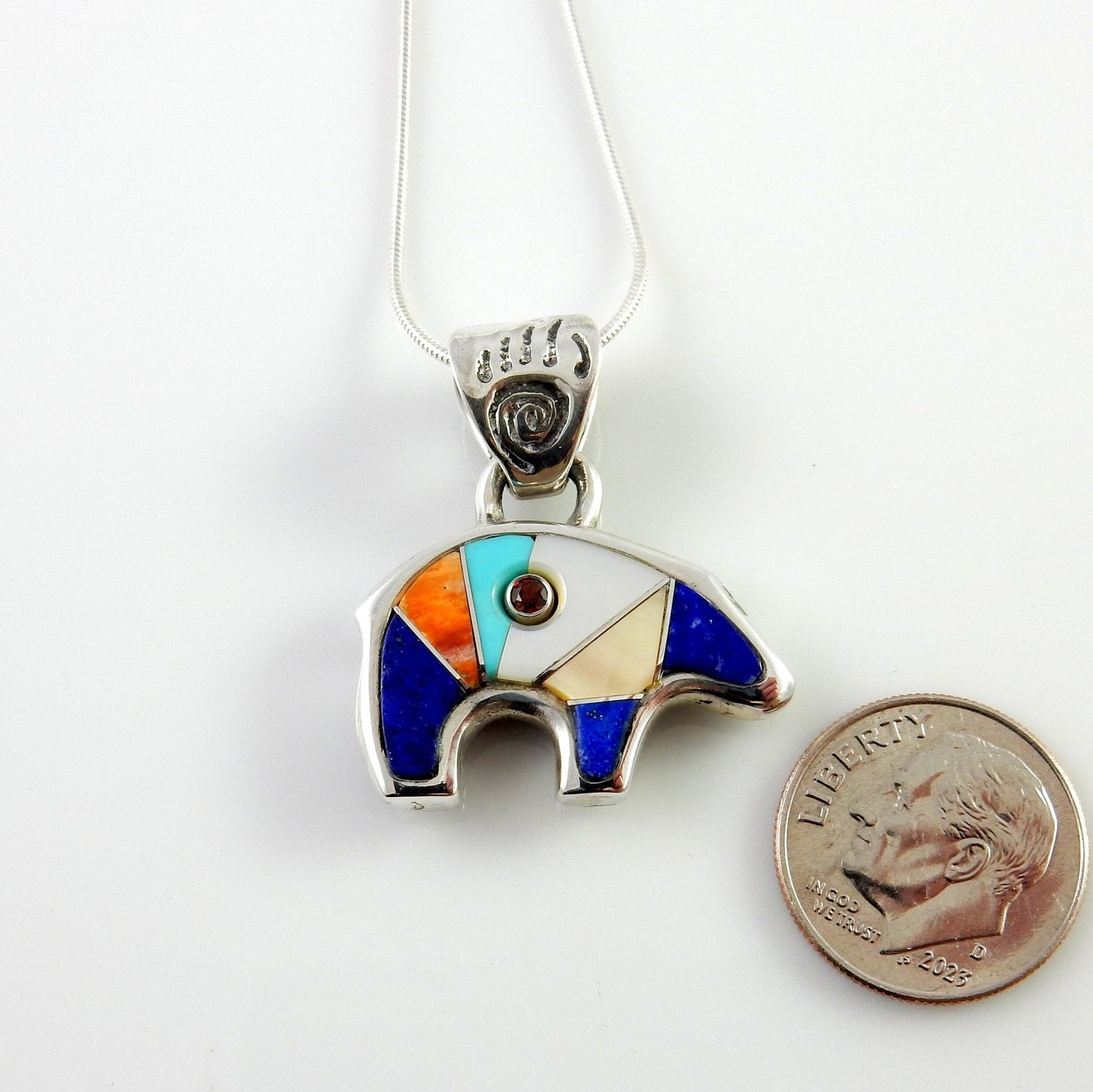 Sterling Silver Multi - stone Inlay Bear Pendant - DeSantis