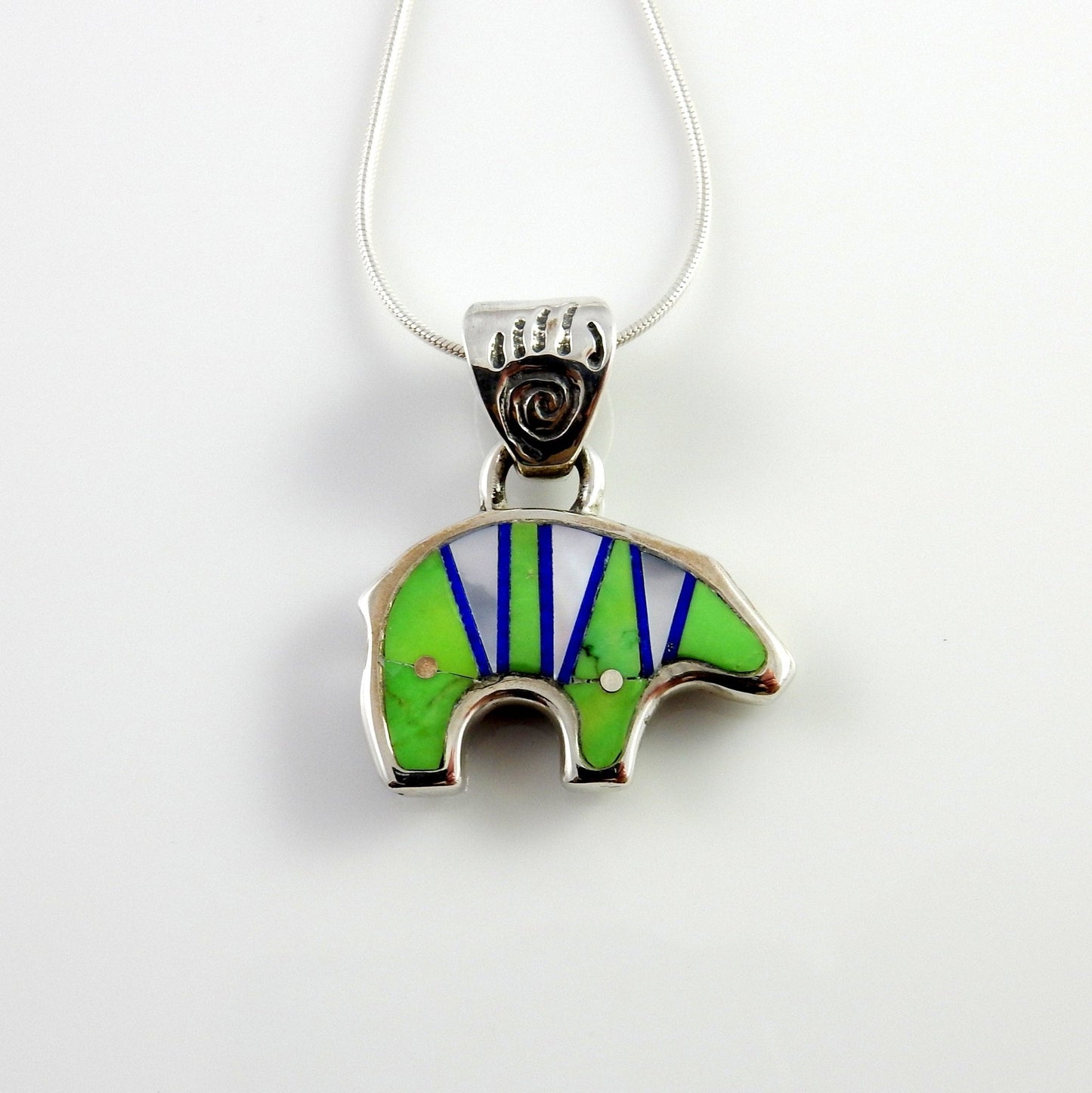 Sterling Silver Multi - stone Inlay Bear Pendant - DeSantis