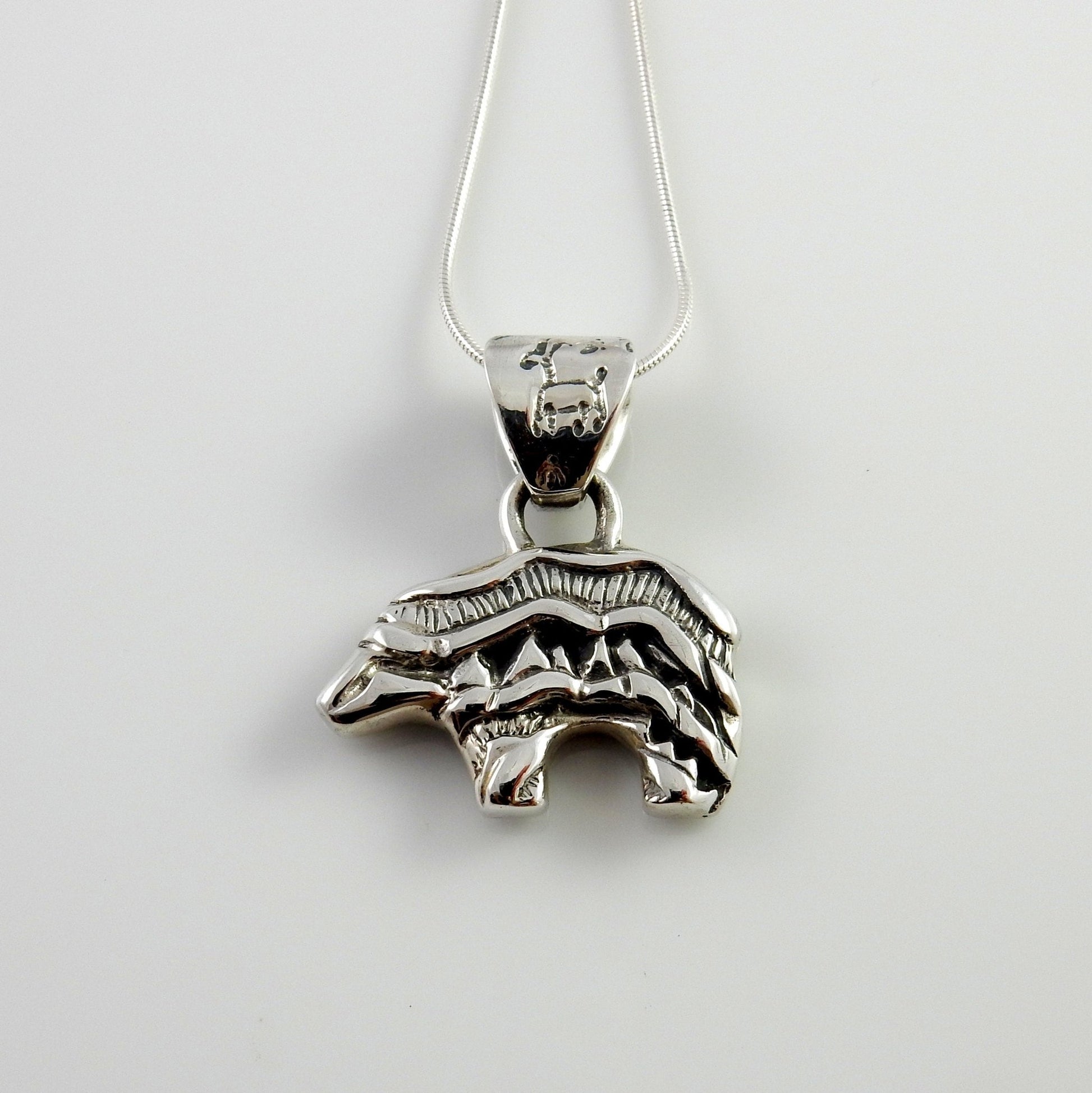 Sterling Silver Multi - stone Inlay Bear Pendant - DeSantis