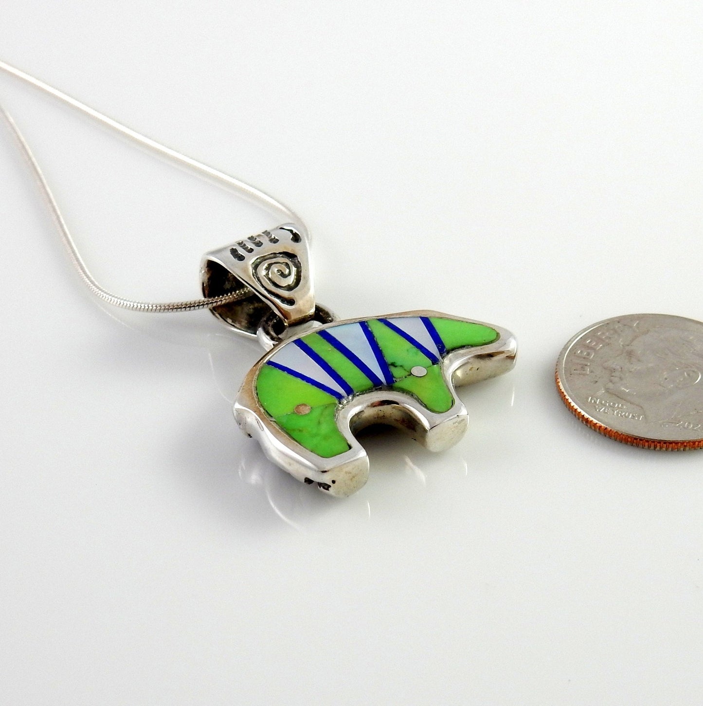 Sterling Silver Multi - stone Inlay Bear Pendant - DeSantis