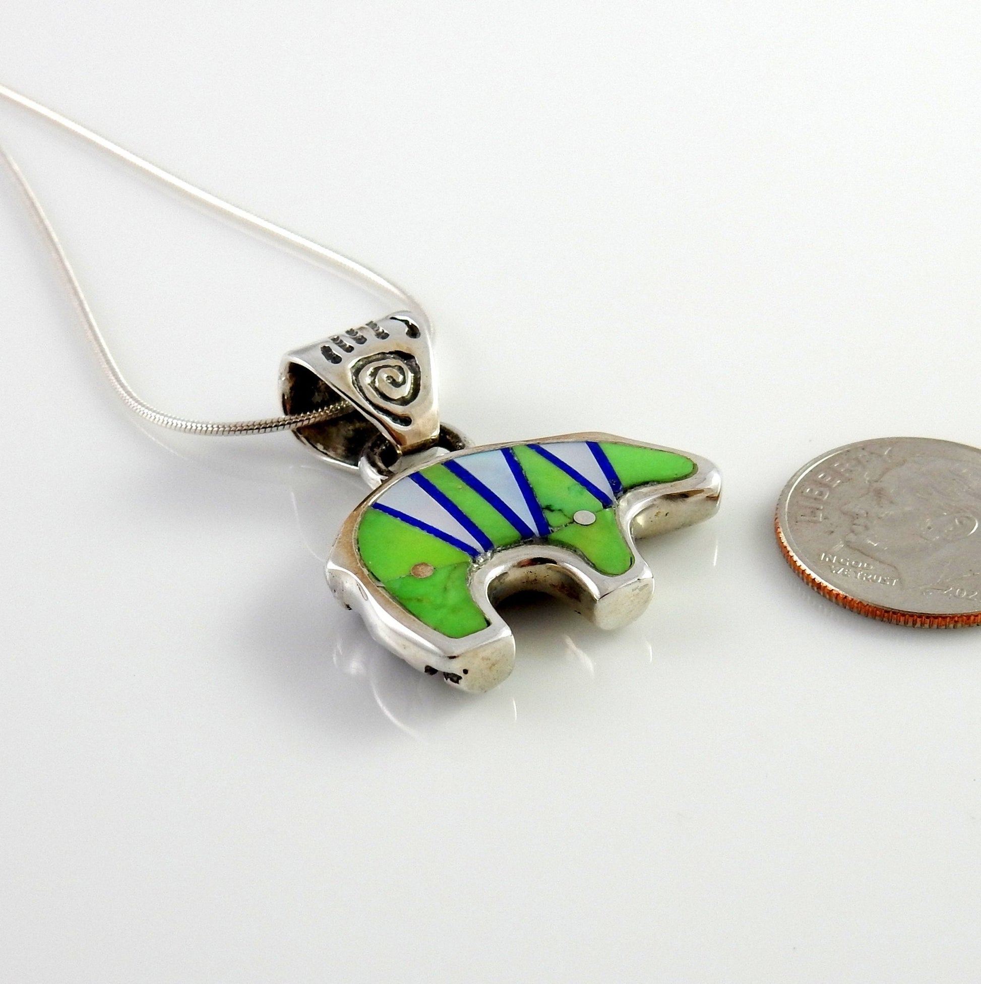 Sterling Silver Multi - stone Inlay Bear Pendant - DeSantis
