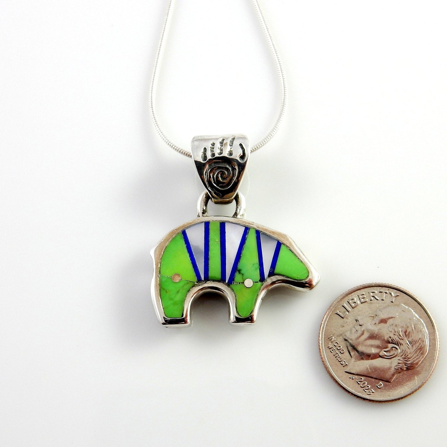 Sterling Silver Multi - stone Inlay Bear Pendant - DeSantis