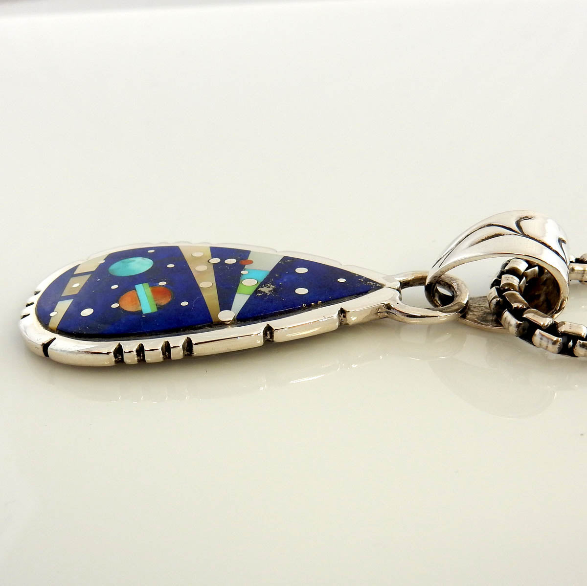 Sterling Silver Multi-stone Lapis Inlay Cosmic Pendant - DeSantis