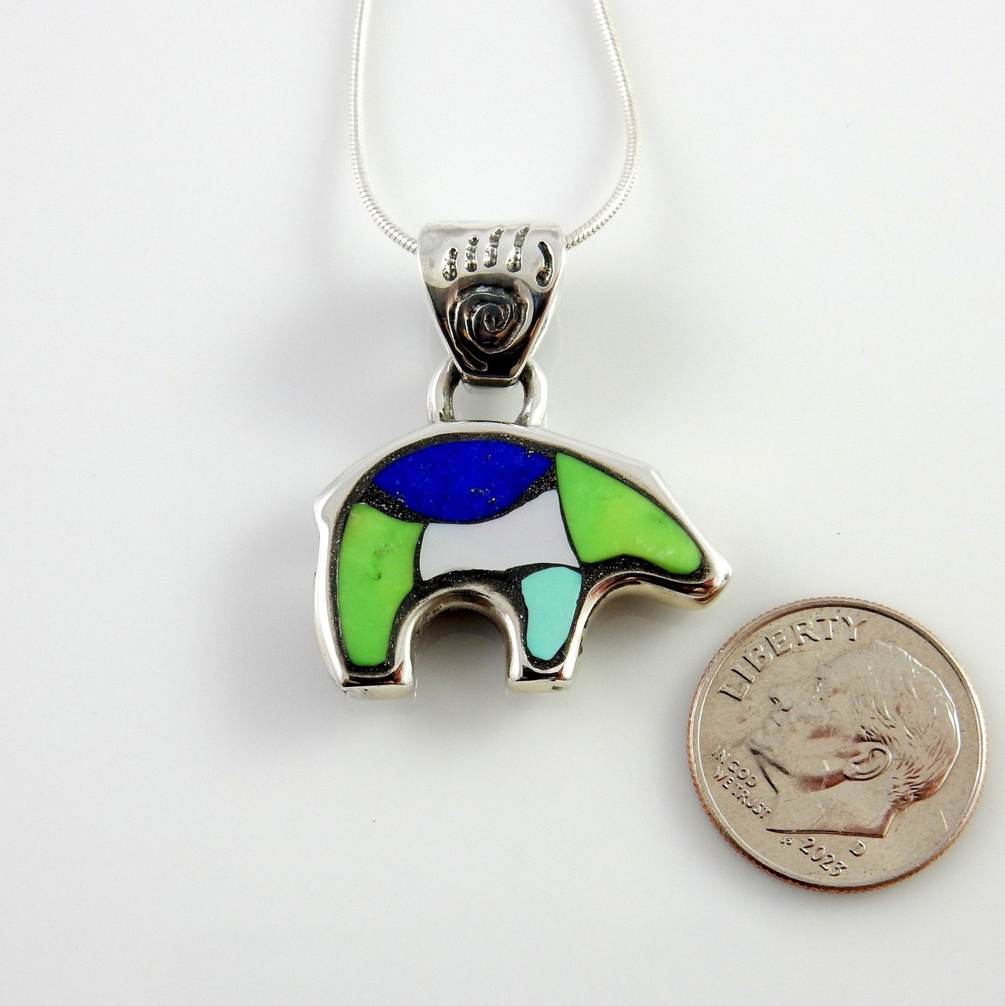 Sterling Silver Multi - stone Mosaic Inlay Bear Pendant - DeSantis