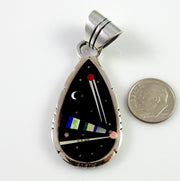 Sterling silver multi - stone onyx inlay cosmic pendant - DeSantis