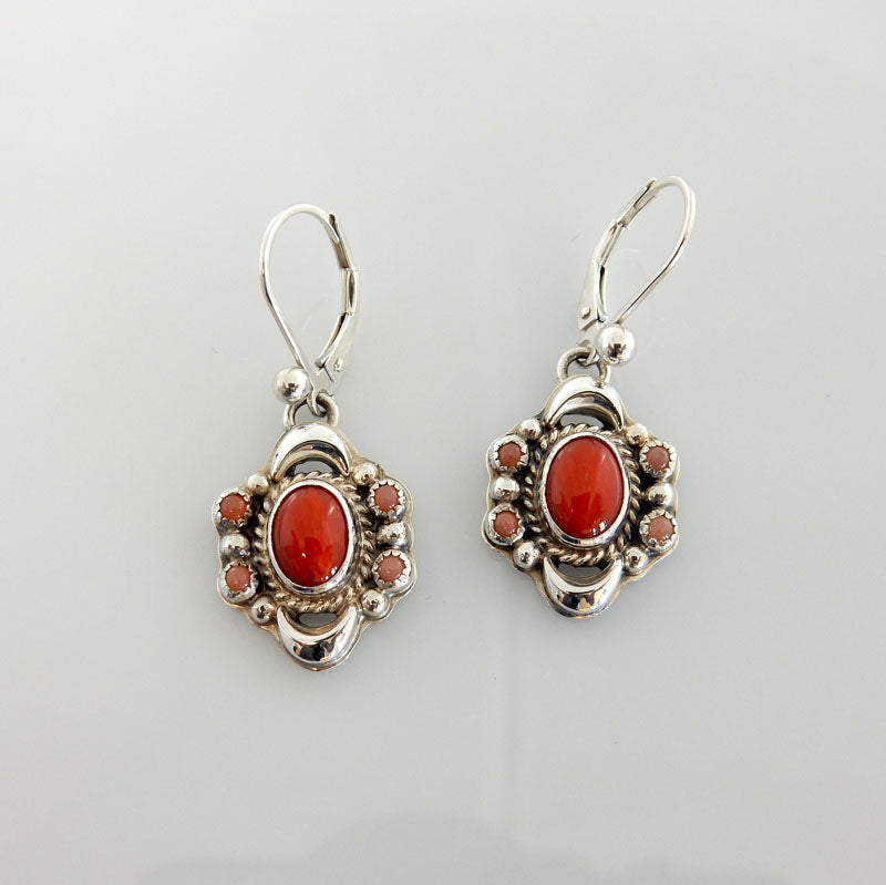 Sterling Silver Natural Coral Dangle Earrings - DeSantis