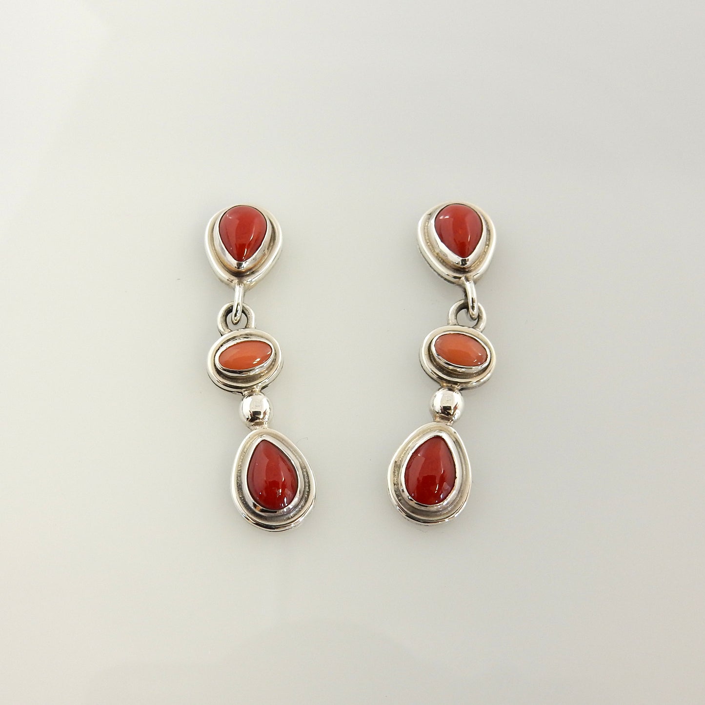 Sterling Silver Natural Coral Post Dangle Earrings - DeSantis