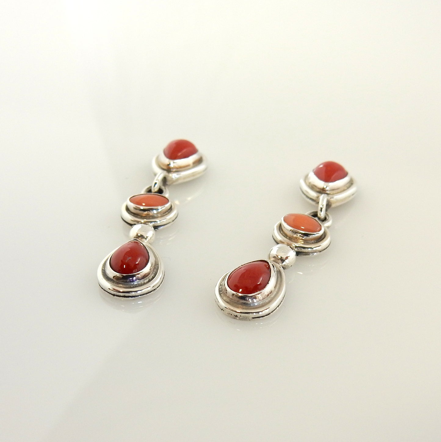 Sterling Silver Natural Coral Post Dangle Earrings - DeSantis