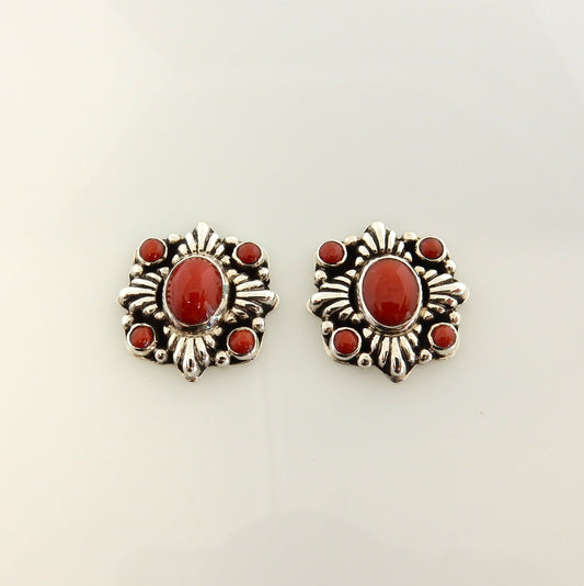 Sterling Silver Natural Coral Post Earrings - DeSantis