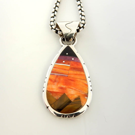 Sterling Silver Orange Spiny Oyster Inlay Sunset Pendant - DeSantis