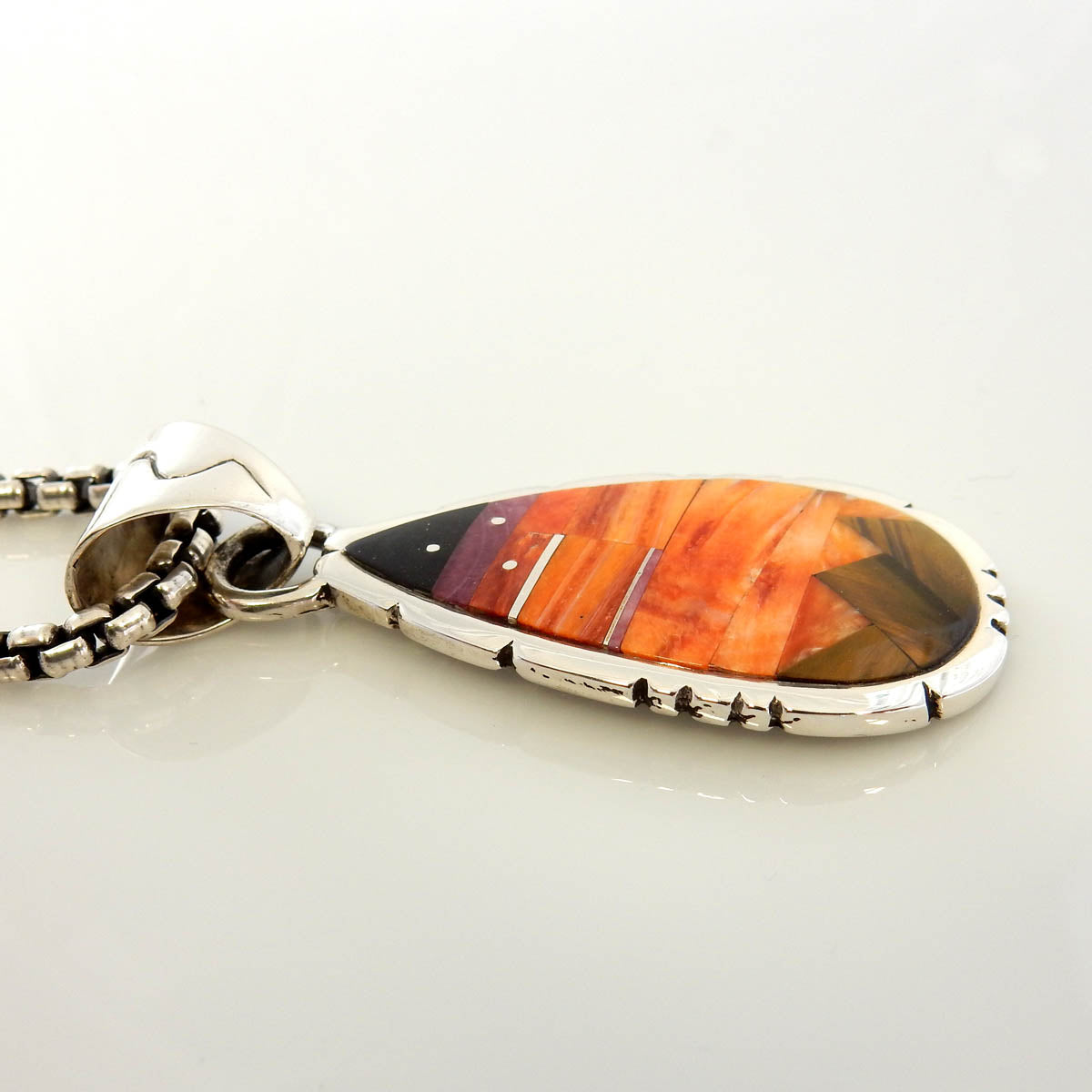 Sterling Silver Orange Spiny Oyster Inlay Sunset Pendant - DeSantis