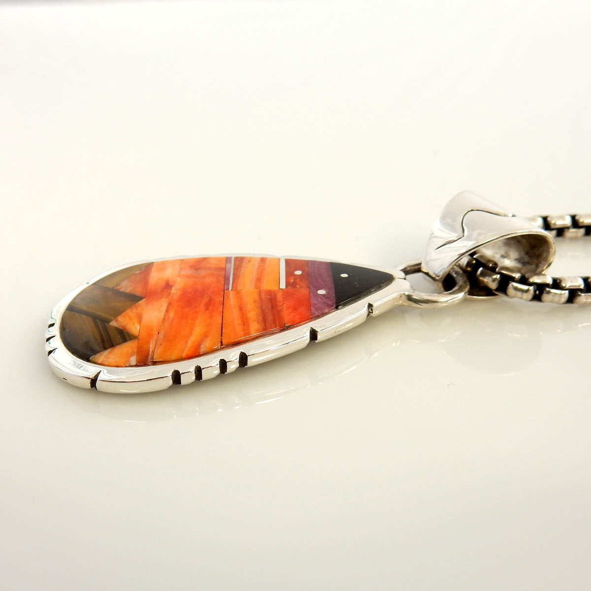 Sterling Silver Orange Spiny Oyster Inlay Sunset Pendant - DeSantis