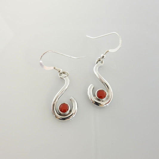 Sterling Silver Red Coral Dangle Earrings - DeSantis