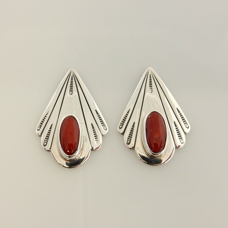 Sterling Silver Red Coral Southwestern Post Earrings - DeSantis