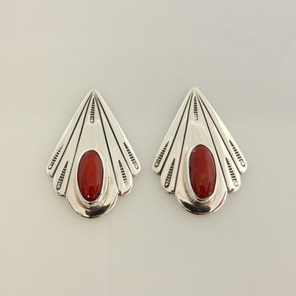 Sterling Silver Red Coral Southwestern Post Earrings - DeSantis