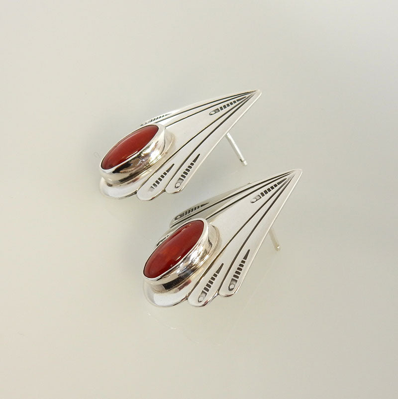 Sterling Silver Red Coral Southwestern Post Earrings - DeSantis