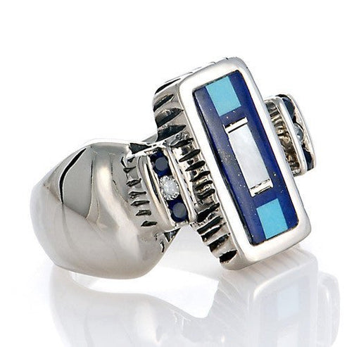 Sterling Silver Sapphire Lapis Inlay Ring Size 8 – DeSantis