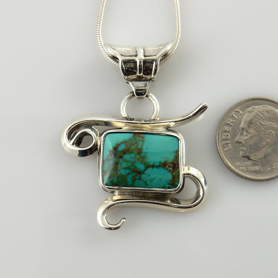 Sterling Silver Spiderweb Turquoise Drop Pendant - DeSantis