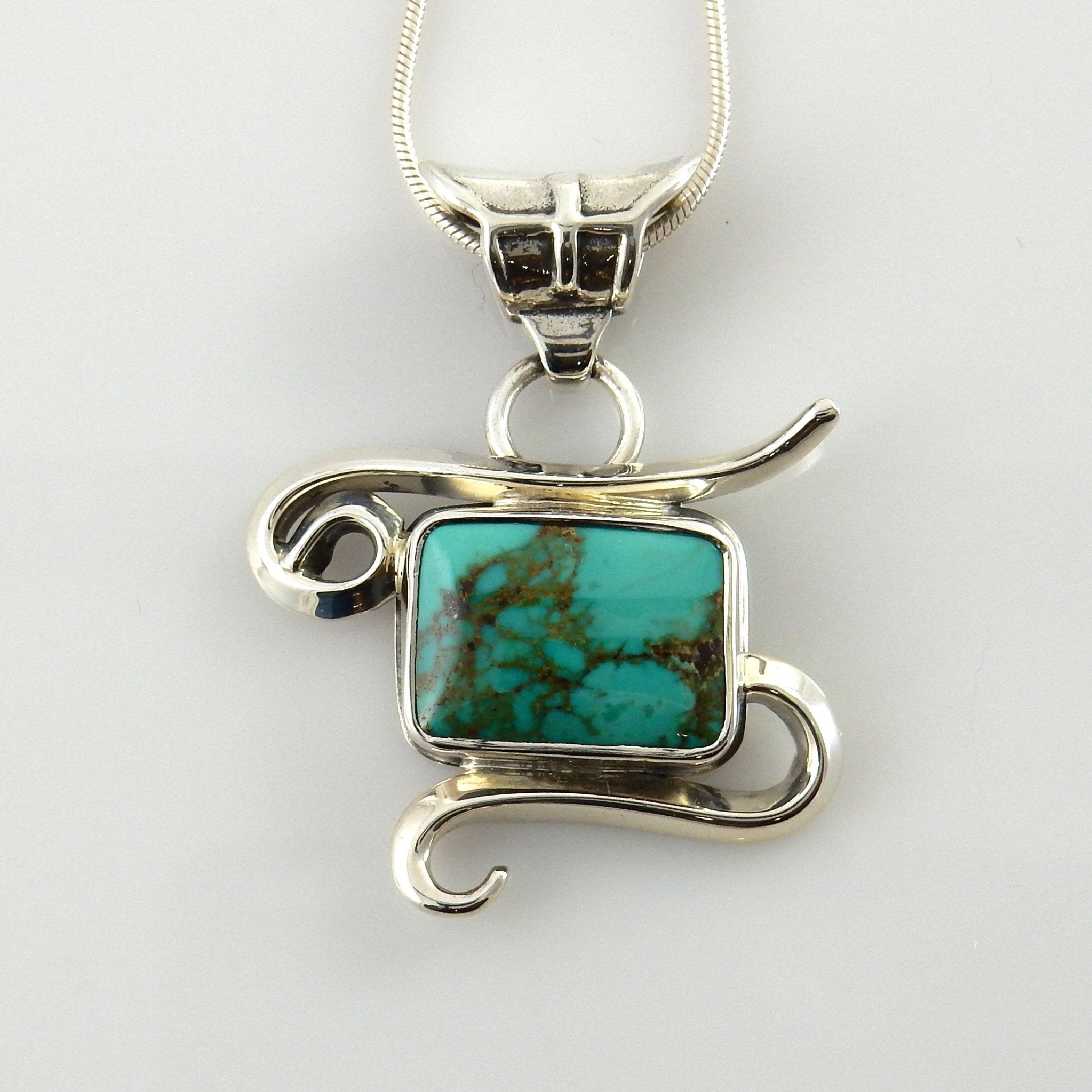 Sterling Silver Spiderweb Turquoise Drop Pendant - DeSantis